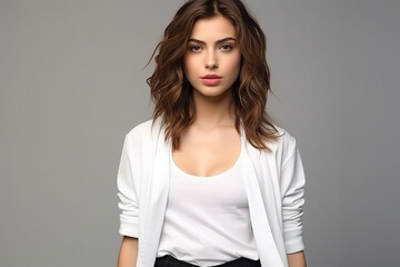 Obraz premium Woman in White Tshirt Mockup created with Generative AI
