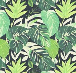 Background with leaves. Colorful illustration. Green floral pattern. Flyer, card design. Nature, vintage backdrop. Decoration wallpaper

