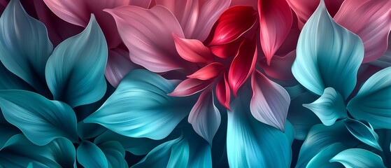 Crimson petals meeting frosty teal leaves, a balance of hot and cold with fluidity that soothes and embraces softness.