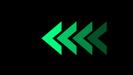 Sky blue color left chevron arrow. Flashing neon icon to the left arrow. left arrow. arrow sign. Safety type. Isolated on black background.