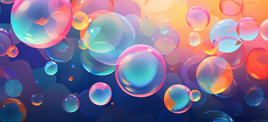 This design features a group of colorful soap bubbles floating in the air. The bubbles could be realistic or have a cartoonish style. - obrazy, fototapety, plakaty