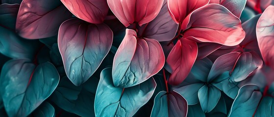 Crimson petals meeting frosty teal leaves, a balance of hot and cold with fluidity that soothes and embraces softness.