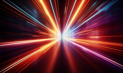 High speed straight lines and bokeh lights, glowing neon, speed of light in black studios. Generative Ai


