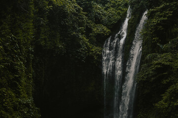 View of a beautiful waterfall in the rainforest. Concept of traveling around the world.