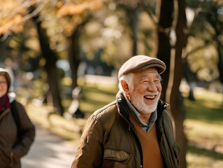 Elderly Bliss: Seniors Hiking and Relaxing in Park,Senior Serenity: Friends Enjoying Nature