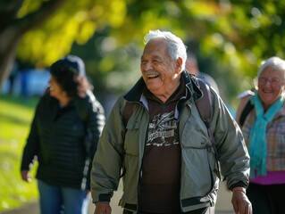 Elderly Bliss: Seniors Hiking and Relaxing in Park,Senior Serenity: Friends Enjoying Nature