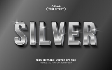 Silver Shiny Chrome Editable Text Effect, Editable Font Style Premium Vector