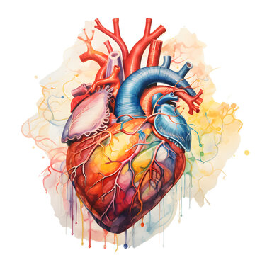 watercolor human heart anatomy illustration, generative AI, Valentine's Day