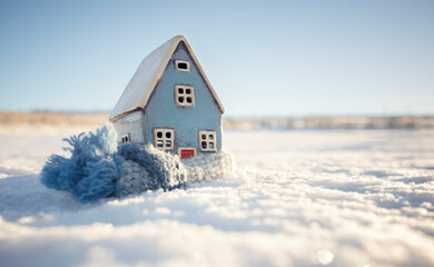 House and home winter energy, heating and insulation snow background