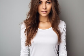 Obraz premium Woman in White Tshirt Mockup created with Generative AI