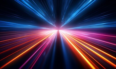 High speed straight lines and bokeh lights, glowing neon, speed of light in black studios. Generative Ai


