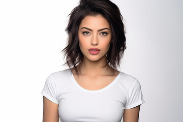 Fototapeta premium Woman in White Tshirt Mockup created with Generative AI