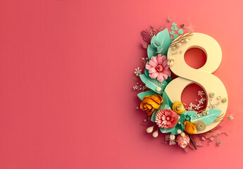 Obraz premium Holiday card, International Women's Day Concept, 8 March Spring flower illustration