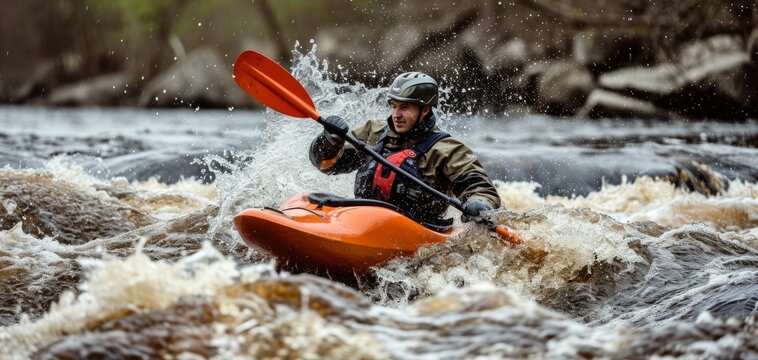 Whitewater kayaking, extreme kayaking by AI generate.