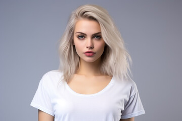 Naklejka premium Woman in White Tshirt Mockup created with Generative AI