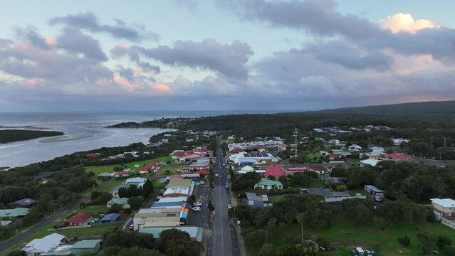 Downtown Augusta, WA - Aerial drone footage of Main Street in a small town in southern Western Australia along coast
