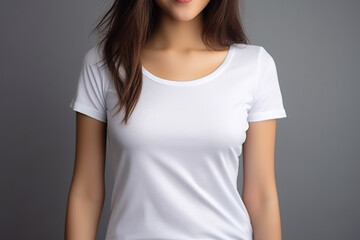 Fototapeta premium Woman in White Tshirt Mockup created with Generative AI