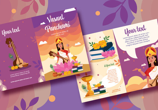 Purple and Beige Vasant Panchami Festival Poster Traditional Hindu Elegant Design