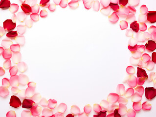 Rose flower petals circular border on isolated background - ai generative