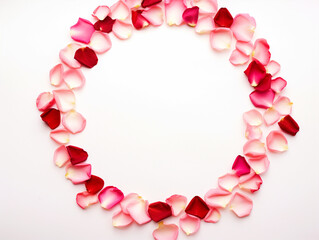 Obraz premium Rose flower petals circular border on isolated background - ai generative