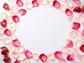 Rose flower petals circular border on isolated background - ai generative