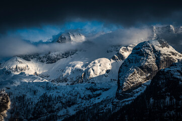 Snow on Mount Canin and Montasio. Spring snow