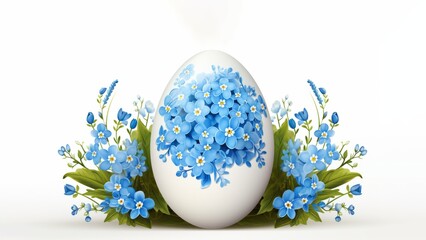 A huge Easter egg decorated with flowers on a white background - Powered by Adobe