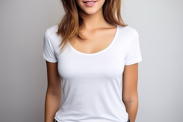 Fototapeta premium Woman in White Tshirt Mockup created with Generative AI