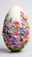 A huge Easter egg decorated with flowers on a white background 