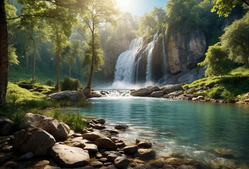 Beautiful waterfall countryside background