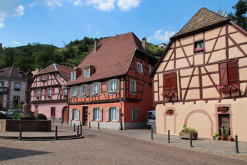old half-timbered houses in ribeauvillé in alsace in france