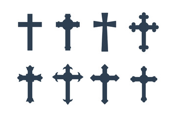 Christian cross vector symbol flat style. Set of different crosses icon