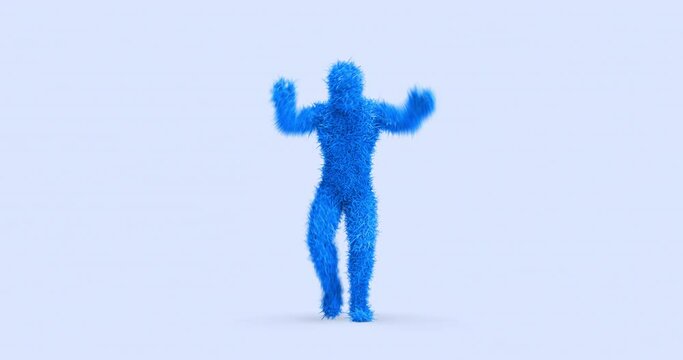 Funny Cartoon Character Wearing Hairy Fur Costume And Dancing. Perfect Loop. Dance And Entertainment Related 3D Abstract Animation.