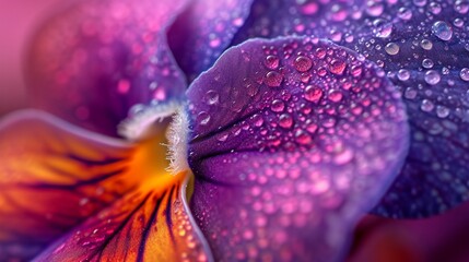 A macro view of intricate patterns on the velvety surface of a pansy.