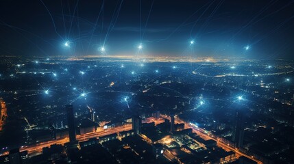 Fototapeta premium Wireless Networks in City. 5G, Connection, Smart City, Connectivity, Online, Technology, Internet 