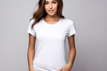 Fototapeta premium Woman in White Tshirt Mockup created with Generative AI