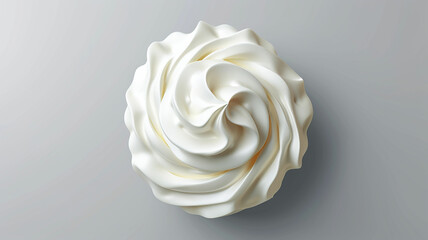 Whipped Cream swirl on gray background. 3d realistic vector illustration of whipped cream. Top view. Made with generative ai
