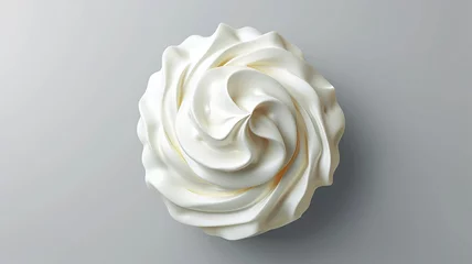 Fotobehang Whipped Cream swirl on gray background. 3d realistic vector illustration of whipped cream. Top view. Made with generative ai © Farid