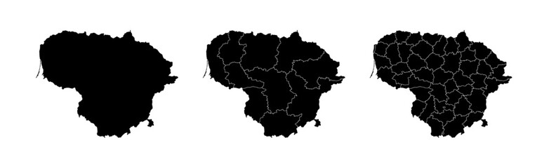 Fototapeta premium Set of isolated Lithuania maps with regions. Isolated borders, departments, municipalities.