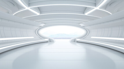 Futuristic White bright room 3d style Background