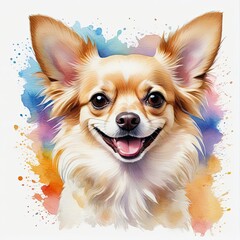 Watercolor cream chihuahua dog with watercolor splashes