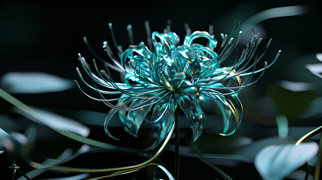 Luxury floral green metalic wallpaper. Elegant titanium green spider lily flowers background. Design illustration for decorative, card, home decor, website, packaging, print, cover, banner.