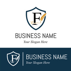 Initial F Letter with Feather Writing for Publisher, Notary, Writer Company Business Logo Design Idea