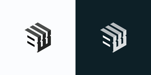 B W letter vector logo design in three dimensional cube shape