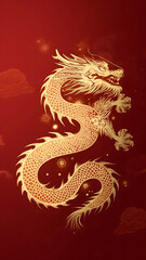 Dragón chino dorado sobre fondo rojo como símbolo del zodiaco chino