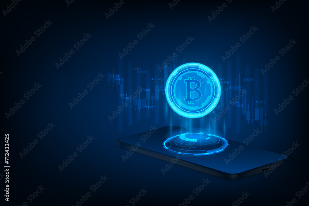 Aufkleber vector abstract technology crypto currency concept. bitcoin wallet application on mobile phone. smar