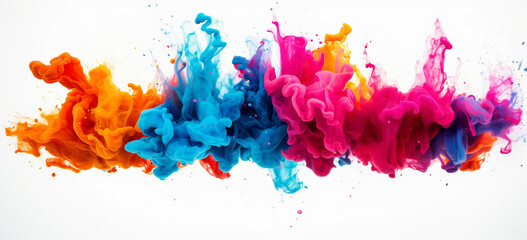 splashing colorful powder on frame on white background