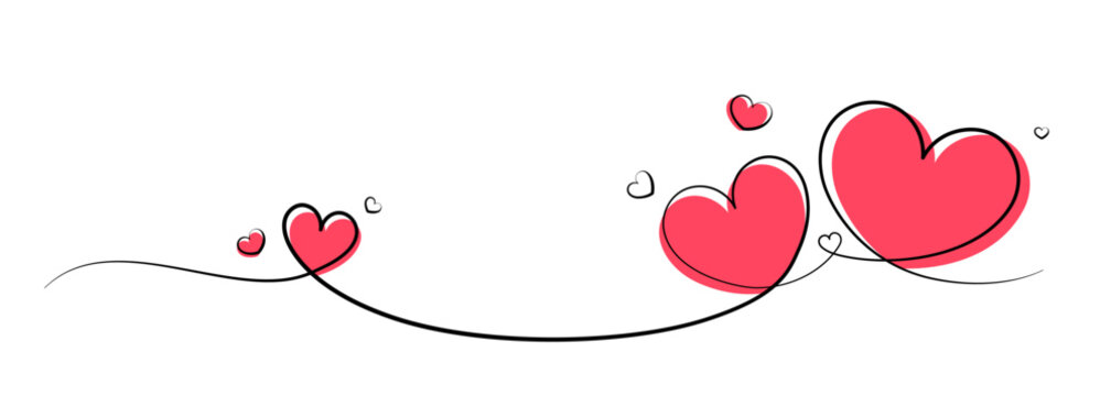 Heart border with line art hearts. Heart banner for Valentine's Day or Mother's Day
