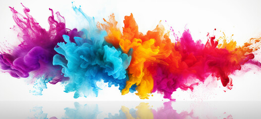 splashing colorful powder on frame on white background