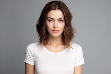 Obraz premium Woman in White Tshirt Mockup created with Generative AI